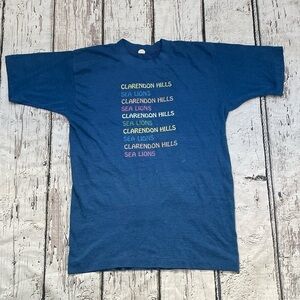Vintage 1980s Clarendon Hills Sea Lion Blue Graphic 80s Tee Top Shirt